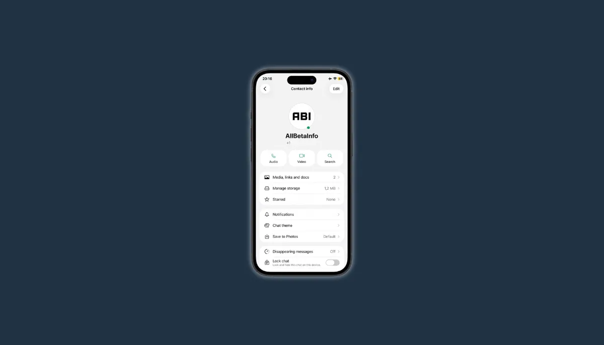 WhatsApp iOS contact info screen with green online dot